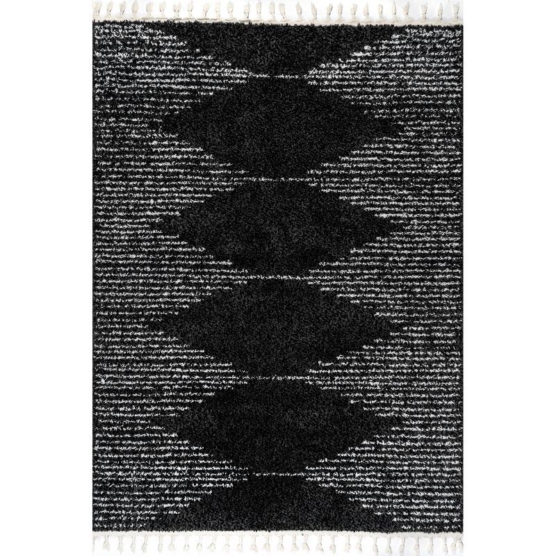 Black and White Braided Oval Shag Rug