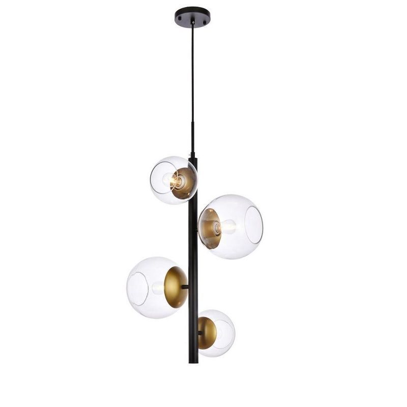 Wells 18" Black and Brass Globe Pendant Light with Clear Glass Shades