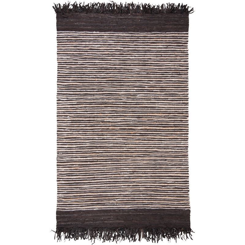Handmade Dark Brown and Multicolor Cowhide Leather Area Rug, 5'x8'