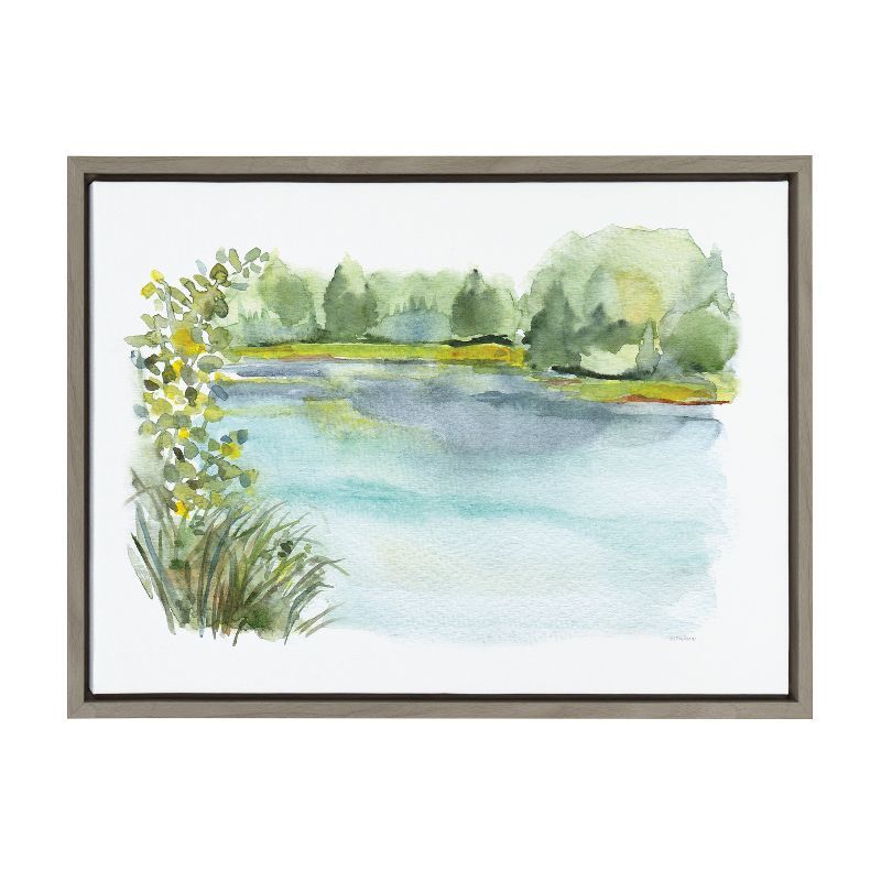 Sylvie 18x24 Gray Framed Pond Landscape Canvas Art