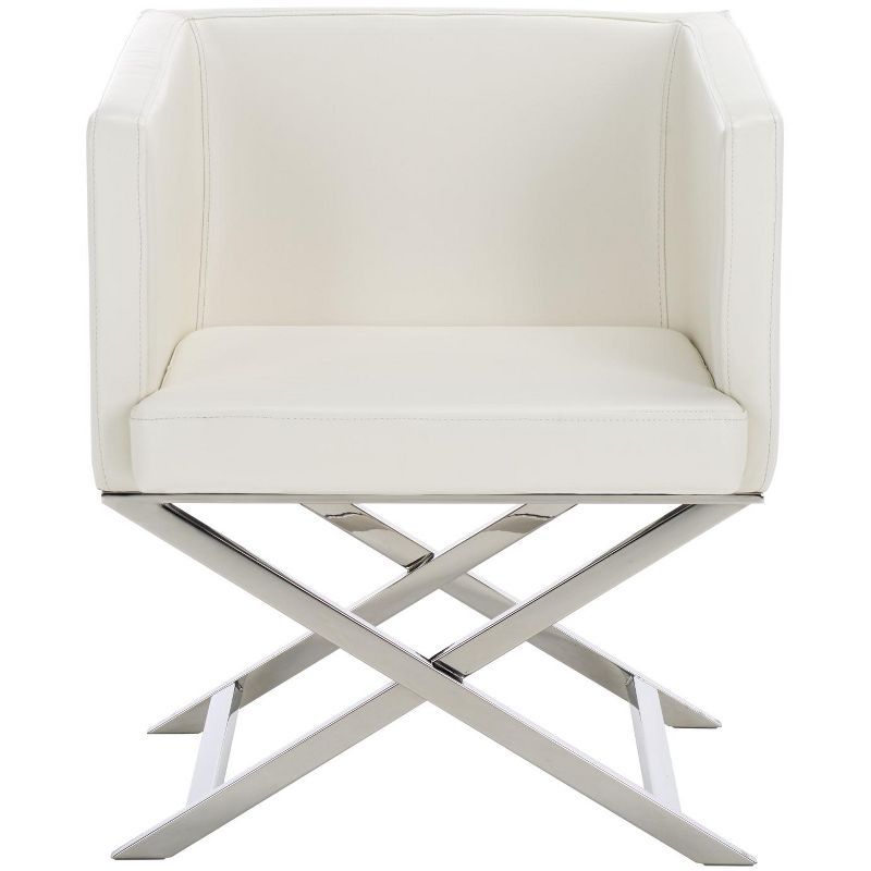 Transitional Luxe White Leather Director's Accent Chair with Chrome Finish