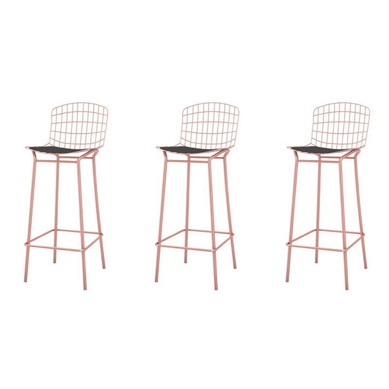 Madeline 42" Rose Pink Gold and Black Industrial Chic Barstool Set