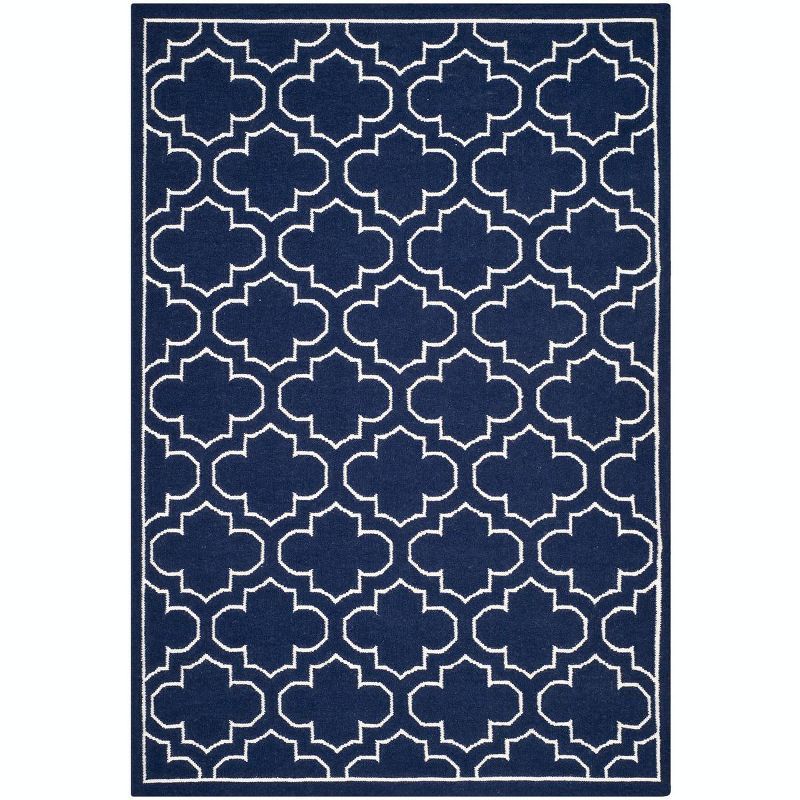 Navy and Ivory Geometric Wool 6' x 9' Area Rug