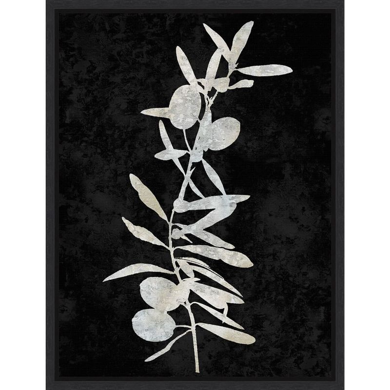 Plant Life White on Black Canvas Wall Art with Sylvie Black Frame