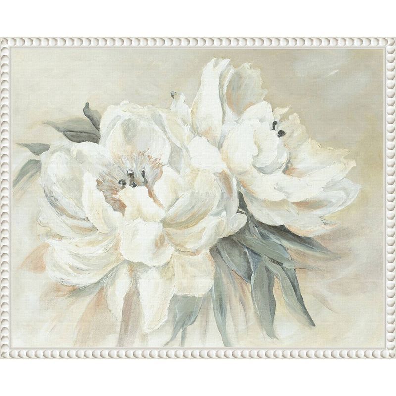 White Floral Beaded Frame Canvas Wall Art