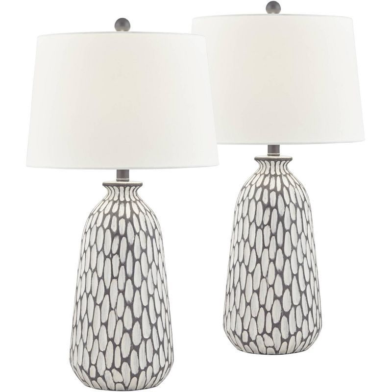 Carlton Gray Wash and White Table Lamp Set with Fabric Shades