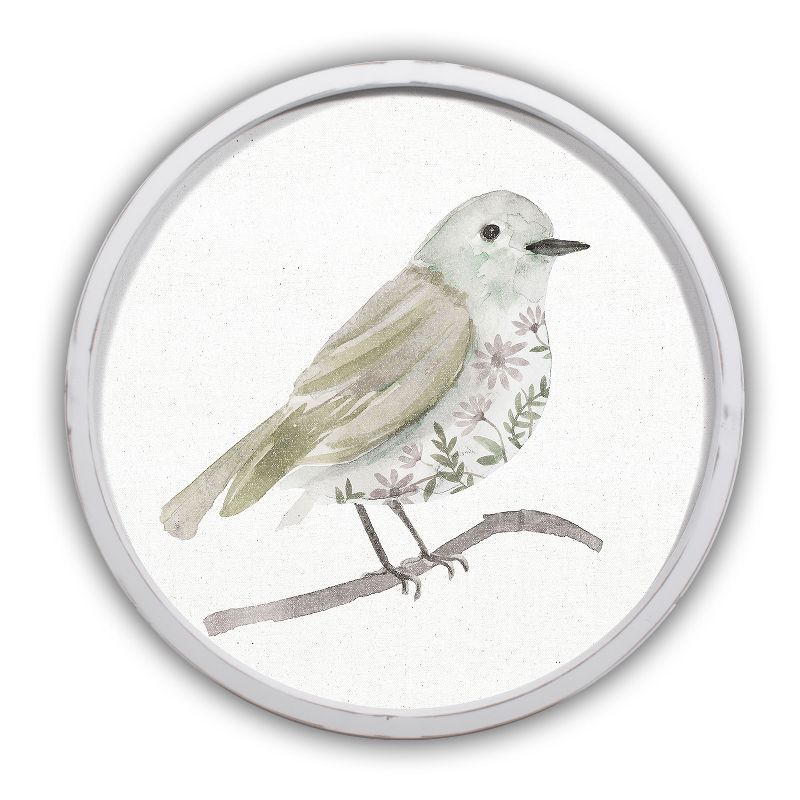 Neutral Sage Bird I 20 x 20 Round White Framed Print