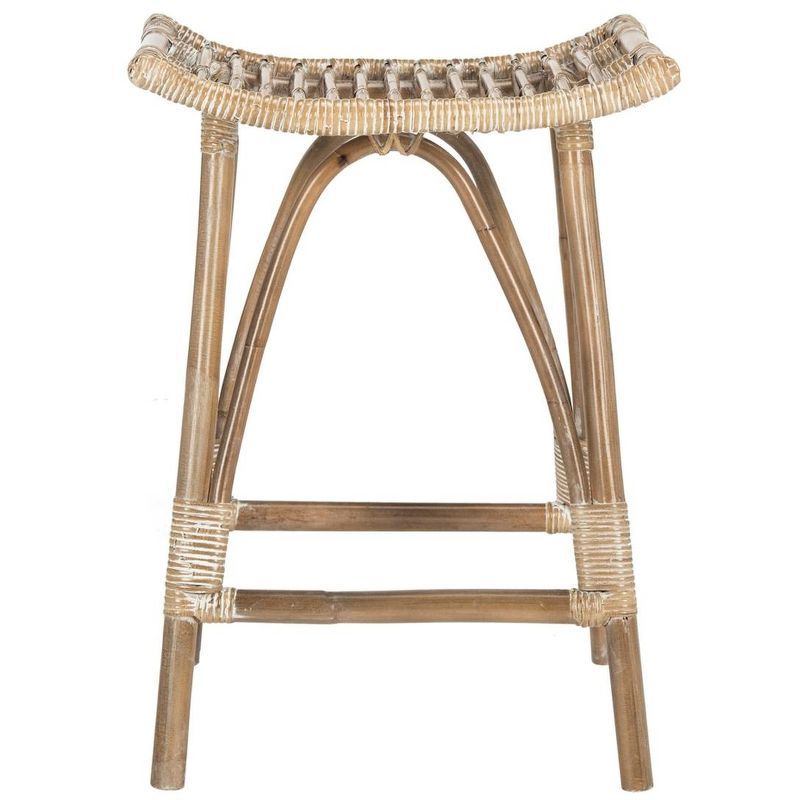 Leda White and Gray Rattan Backless Saddle Counter Stool