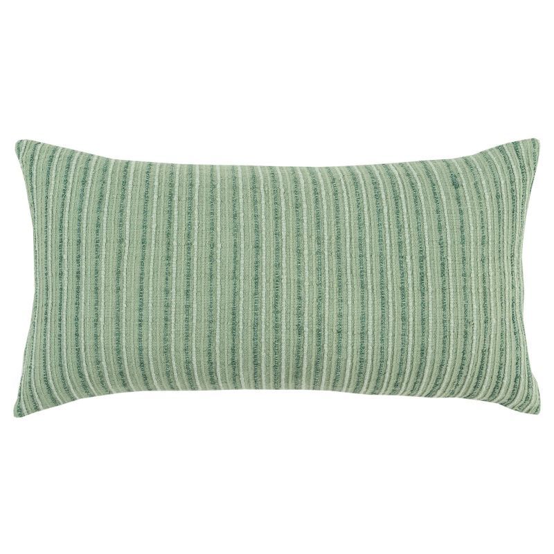 Mint Green Striped Cotton Lumbar Throw Pillow