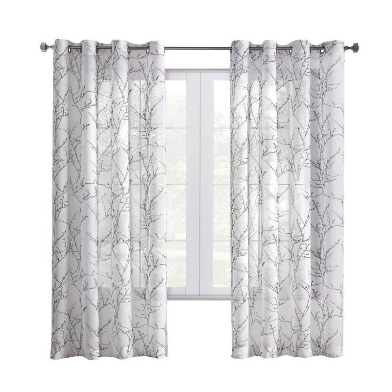 White Faux Linen Grommet Top Sheer Window Panel 52x84"
