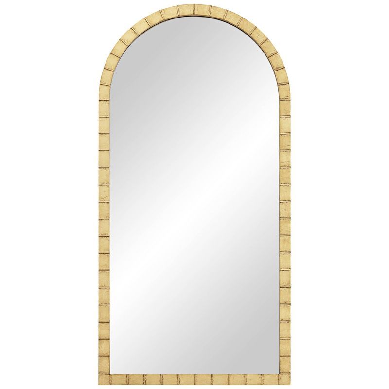 Matte Gold 53" Arched Wall Mirror with Ribbed Iron Frame