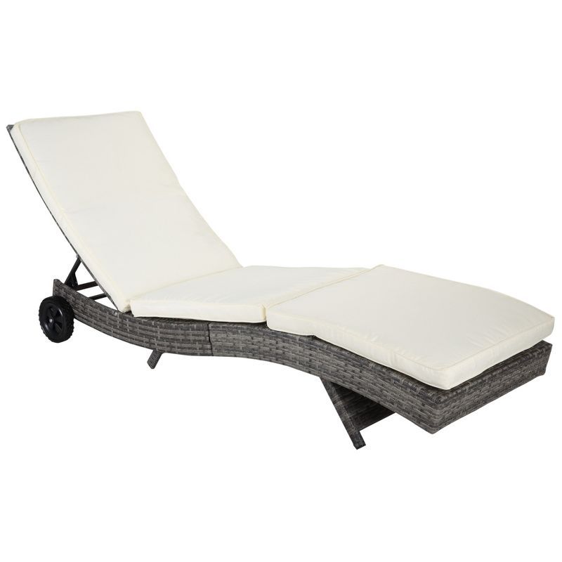 Off-White Cushioned PE Rattan Chaise Lounge with Adjustable Backrest