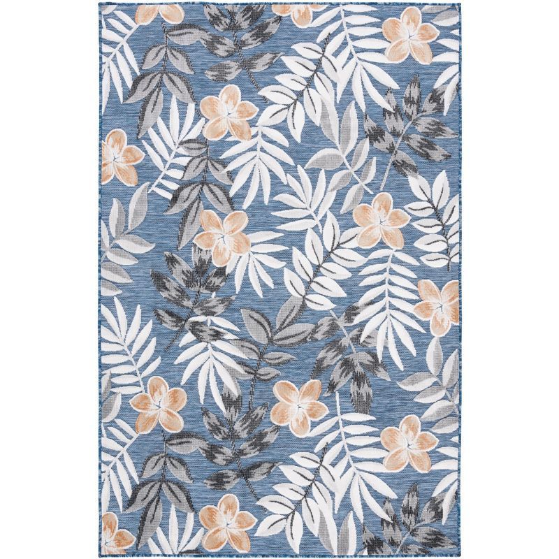 Blue and Grey Floral Synthetic Indoor/Outdoor Area Rug