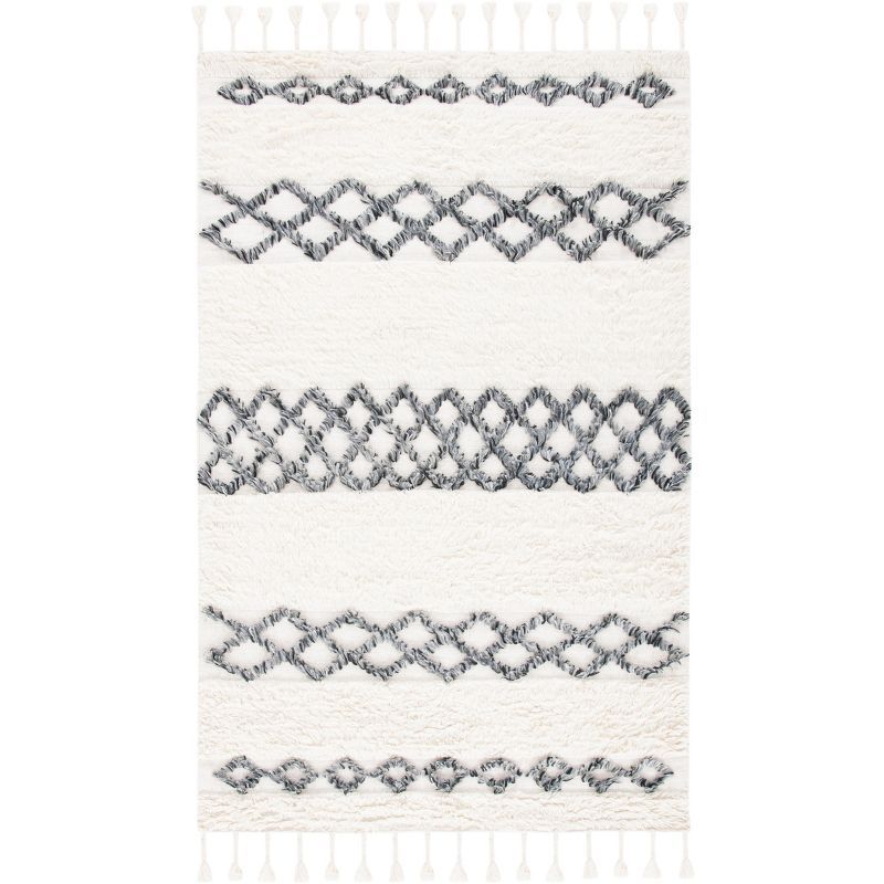 Ivory Blue 4' x 6' Hand-Tufted Wool Shag Rug