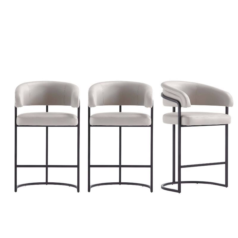 Augusta Light Gray Leatherette Counter Stools with Metal Base, Set of 3