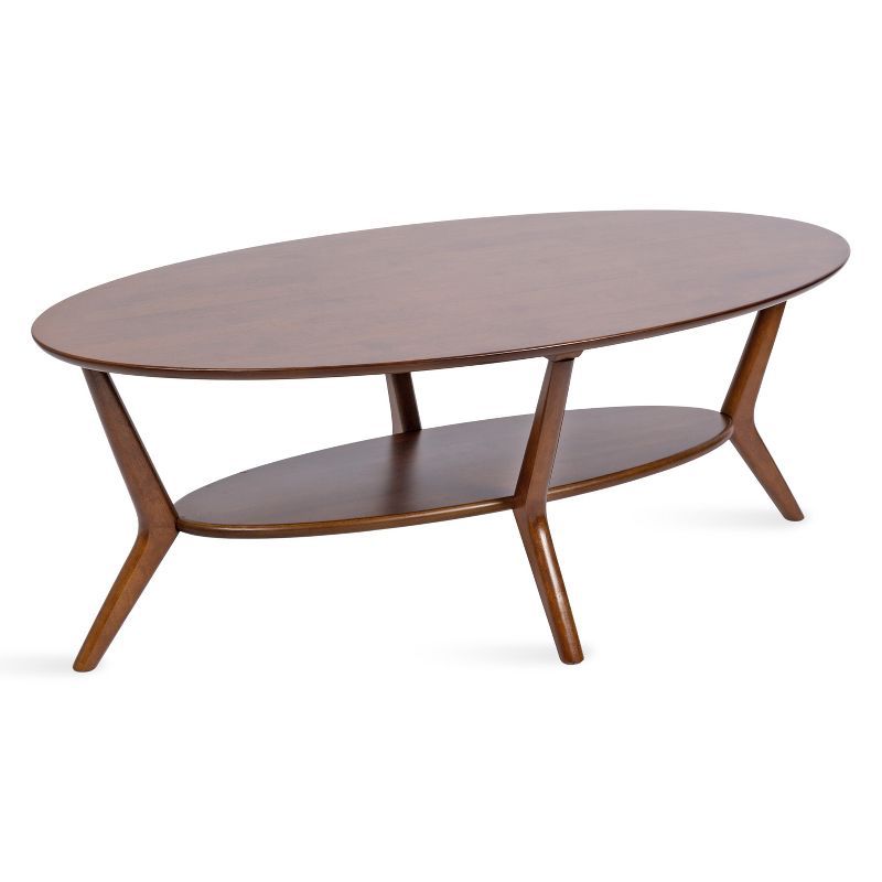 Walnut Brown Mid-Century Modern Oval Coffee Table with Storage