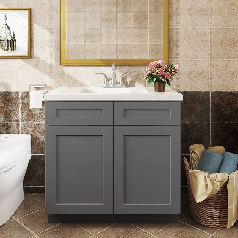 Shaker Gray 30" Plywood Bathroom Vanity Cabinet with Soft-Close Doors