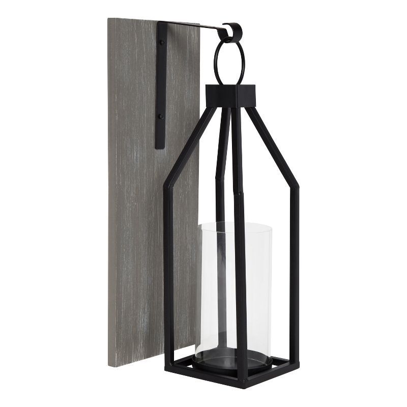 Oakly Rustic Wood and Black Metal Wall Sconce with Glass Cylinder