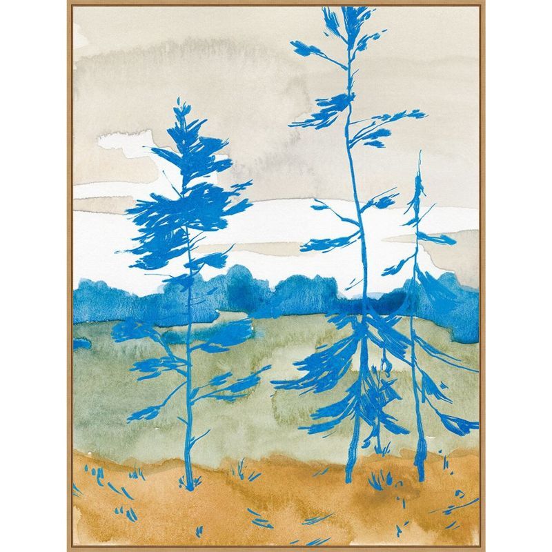 Cerulean Spruce Trees Nature Vista Framed Canvas Wall Art