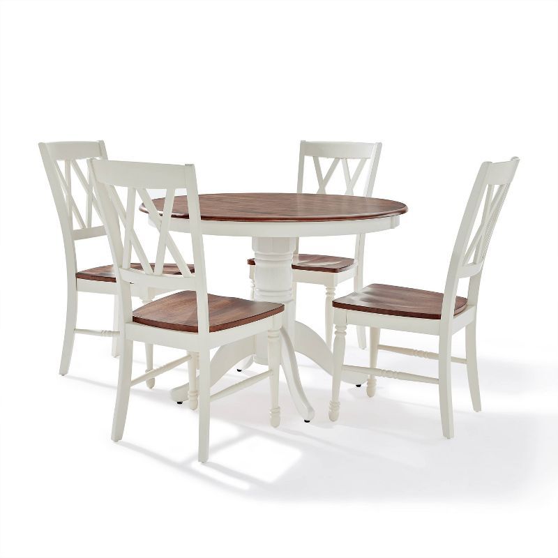 Shelby Distressed White and Brown 5-Piece Round Dining Set