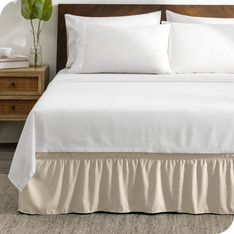 Twin Sand Polyester Ruffled Wrap Around Bed Skirt