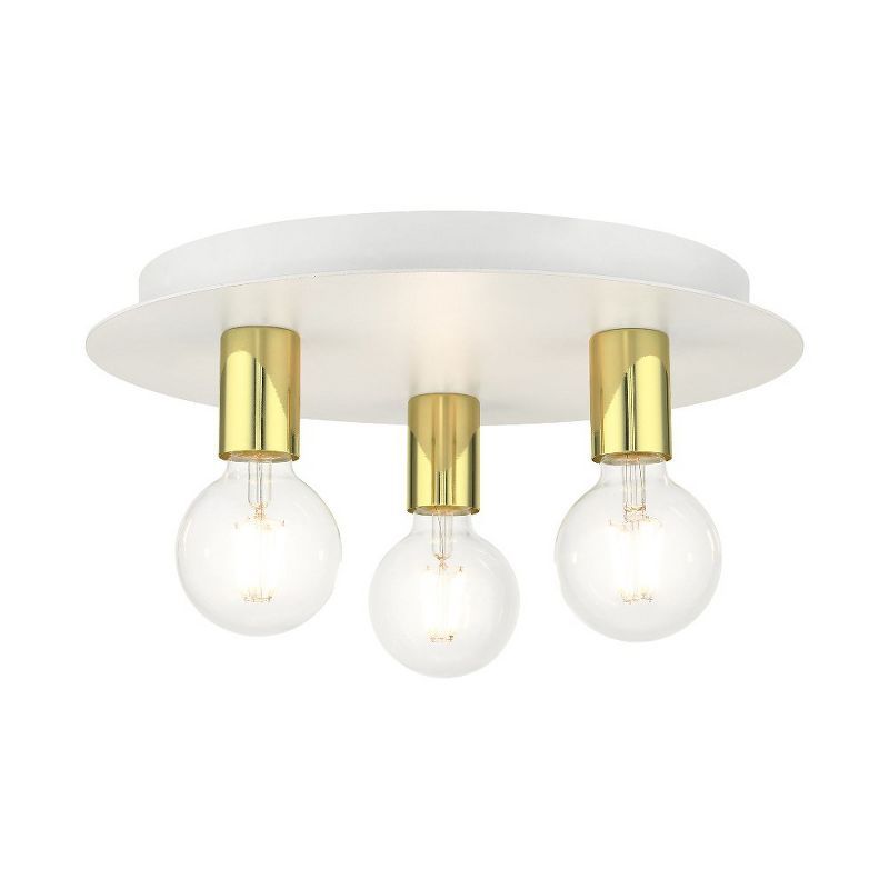 White Steel 3-Light Flush Mount Ceiling Fixture