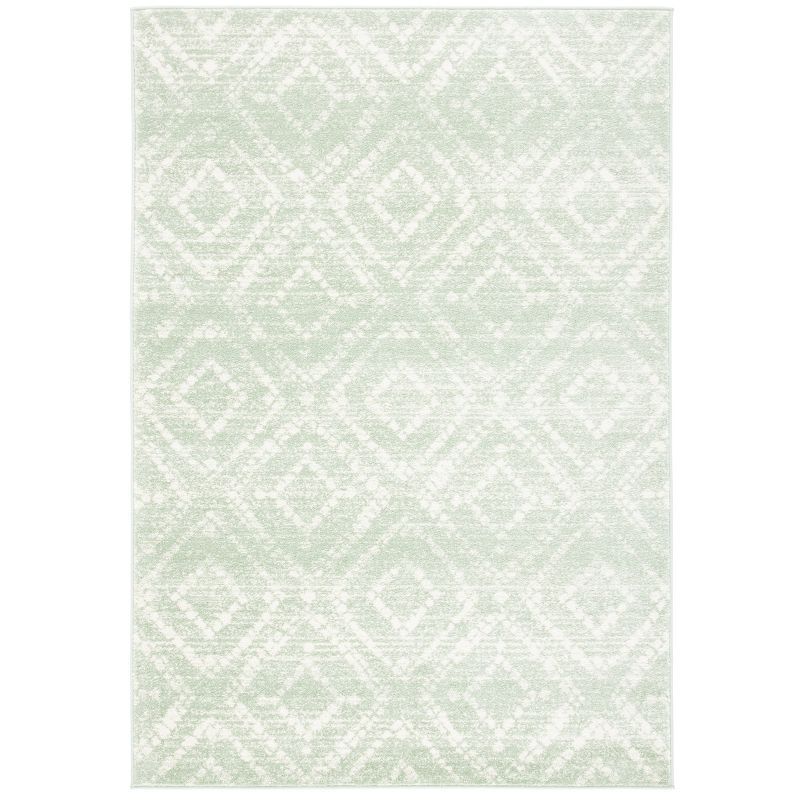 Green and Ivory Synthetic Diamond Pattern Area Rug