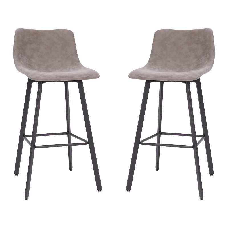 Caleb Adjustable Gray Leather and Metal Bar Stools, Set of 2