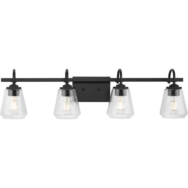 Martenne 32" Matte Black and Seeded Glass 4-Light Vanity Fixture