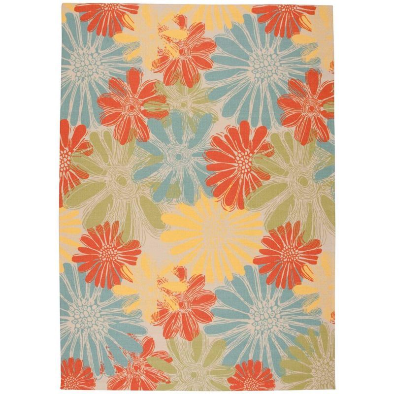 Ivory Floral Sketch 7'9" x 10'10" Synthetic Indoor/Outdoor Rug