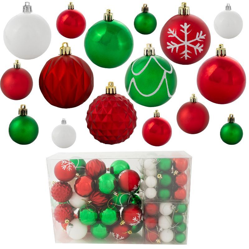 Winter Wonderland Red Green White Shatterproof Plastic Christmas Ornaments Set