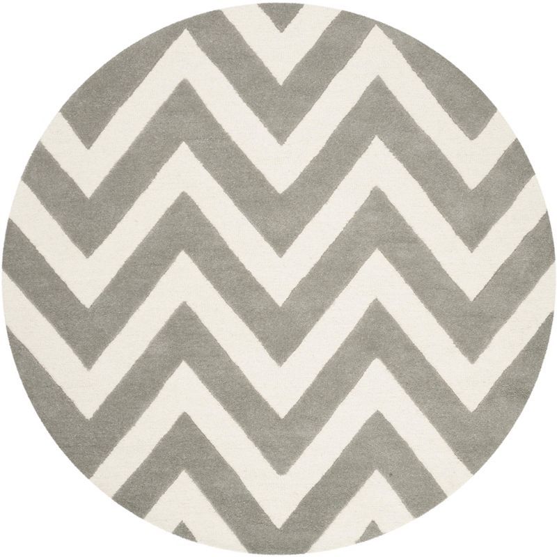 Gray and Ivory Round Hand-Tufted Wool Kids Rug