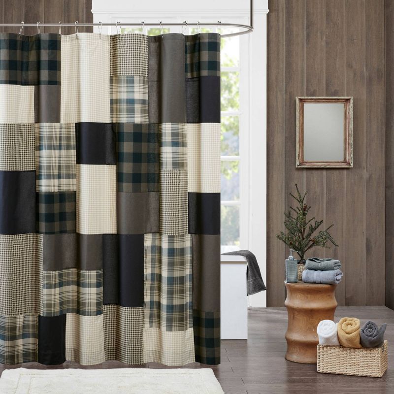 Winter Hills Tan Cotton Plaid Shower Curtain