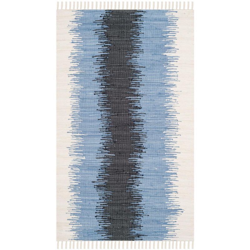 Coastal Charm Grey & Black Handwoven Cotton Rug - 4' x 6'