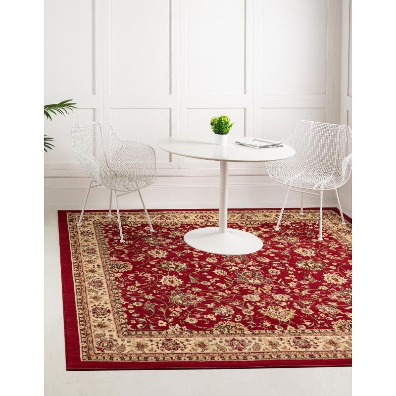 Burgundy and Ivory Square Synthetic Floral Area Rug