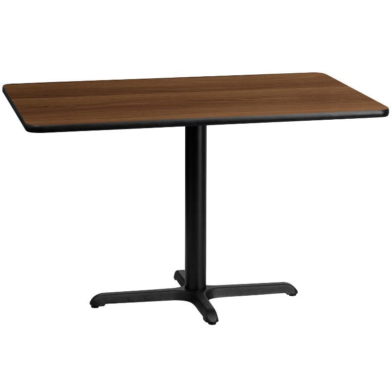 Walnut Laminate Rectangular Dining Table with Black Cast Iron Base