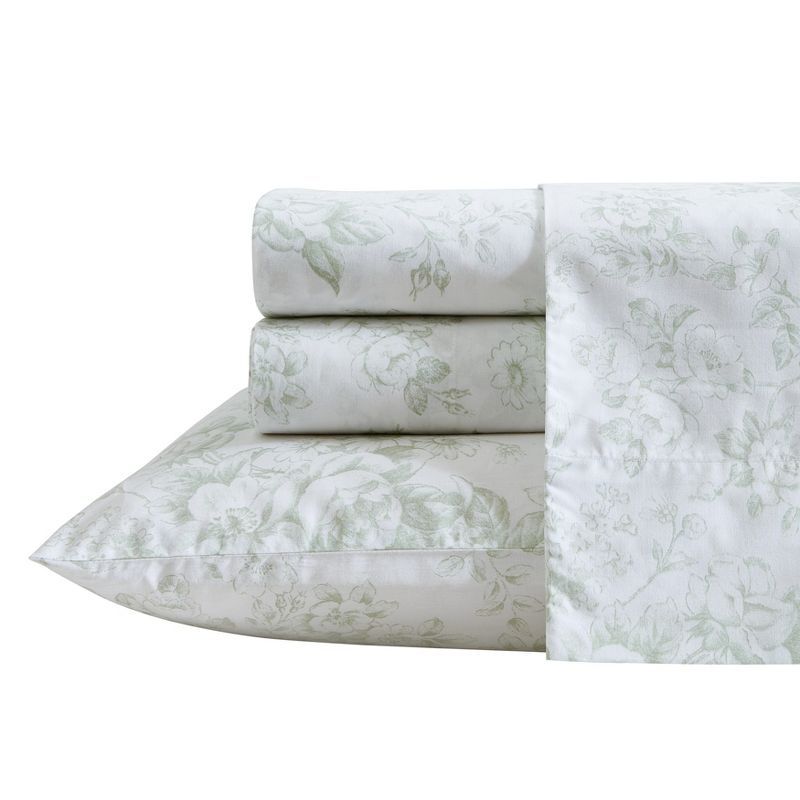 Full White and Green Cotton Percale Sheet Set