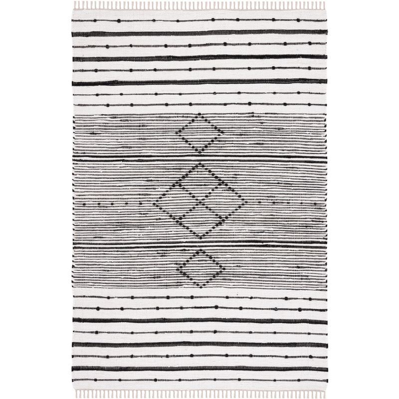 Black and White Handwoven Wool Cotton Striped 3' x 5' Area Rug