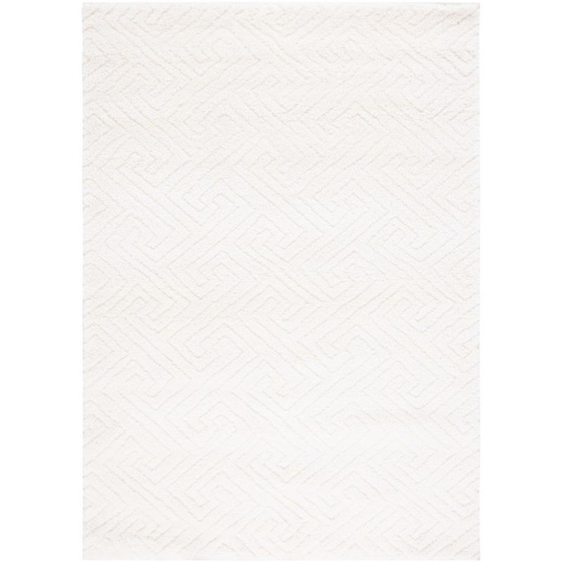 White Geometric Shag Synthetic 4' x 6' Area Rug