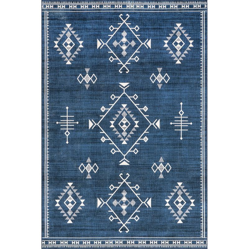 Navy 4' x 6' Rectangular Washable Synthetic Area Rug