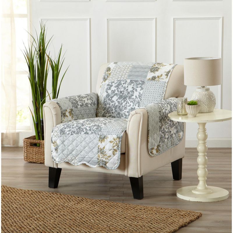 Gray Reversible Patchwork Scalloped Chair Furniture Protector