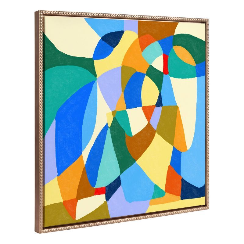 30"x30" Colorful Abstract Canvas Art with Gold Beaded Frame