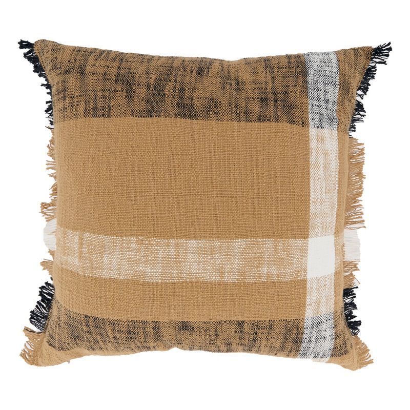 Maxi Plaid Beige and Black Cotton Throw Pillow, 20"x20"