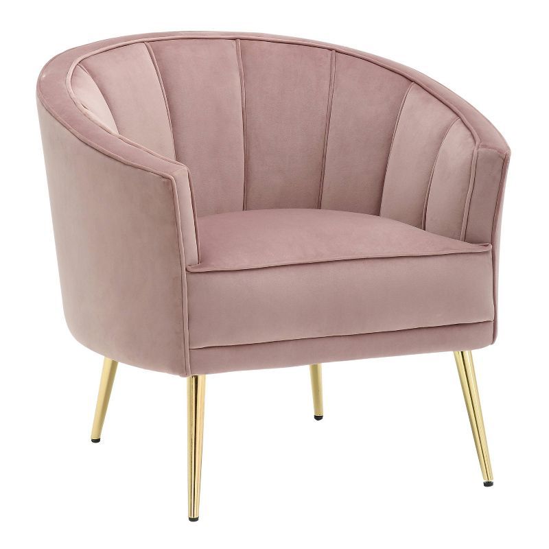 Blush Pink Velvet Barrel Accent Chair with Metal Legs