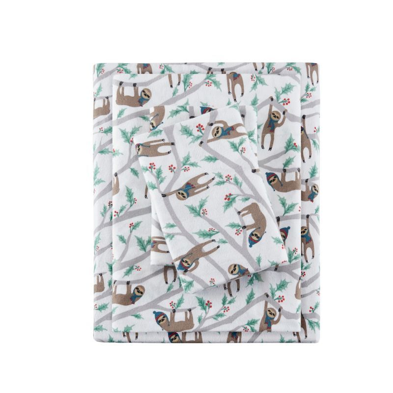 Full Multi Sloth Cotton Flannel Kids Sheet Set