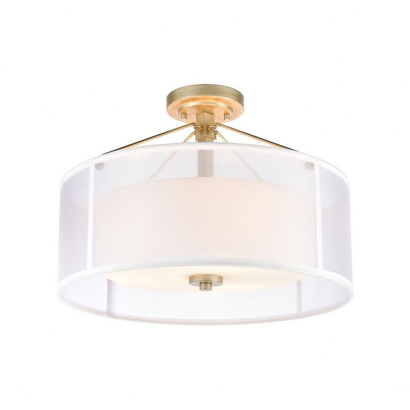 Aged Silver Frosted Glass Drum 3-Light Semi Flush Mount