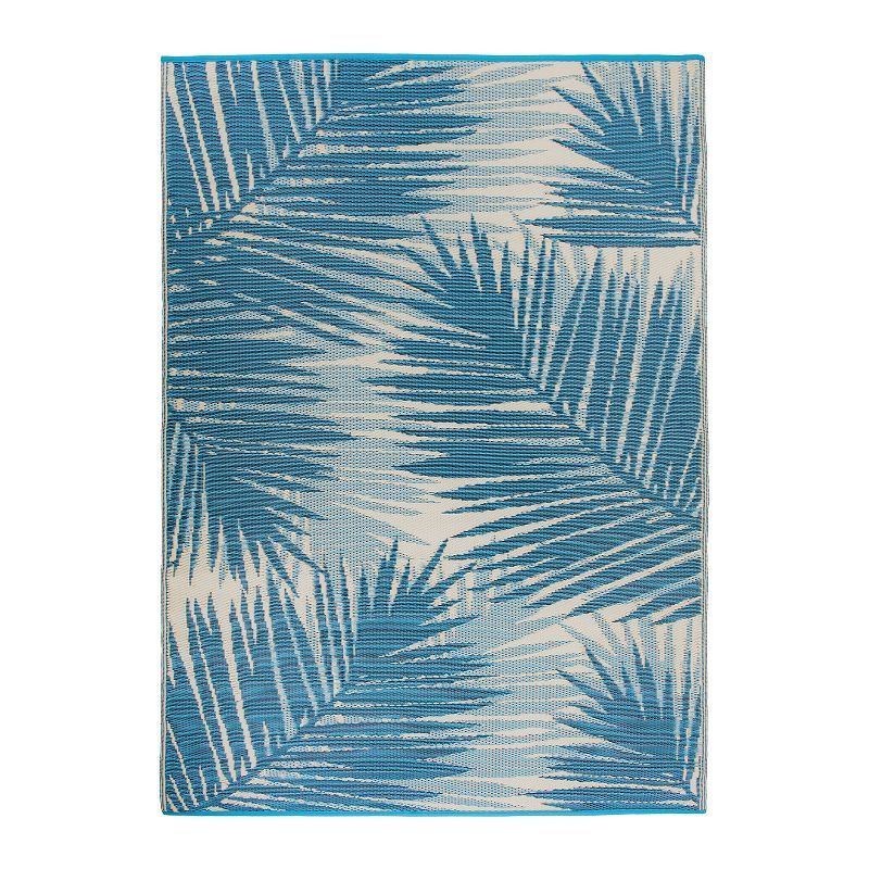 Blue Tropical Floral Reversible Synthetic Indoor/Outdoor Rug 3' x 5'