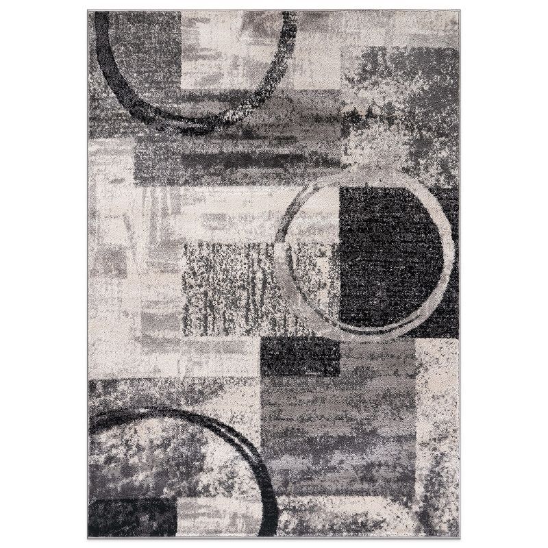 Cream and Gray Abstract Synthetic Area Rug 3'3" x 5'