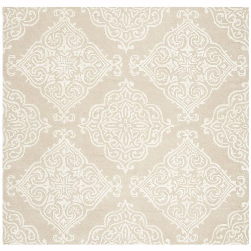 Hand-Tufted Beige and Ivory Wool Square Area Rug, 6'x6'