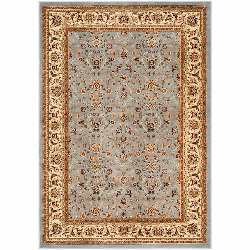 Light Blue and Ivory Floral Border 6' x 9' Synthetic Area Rug